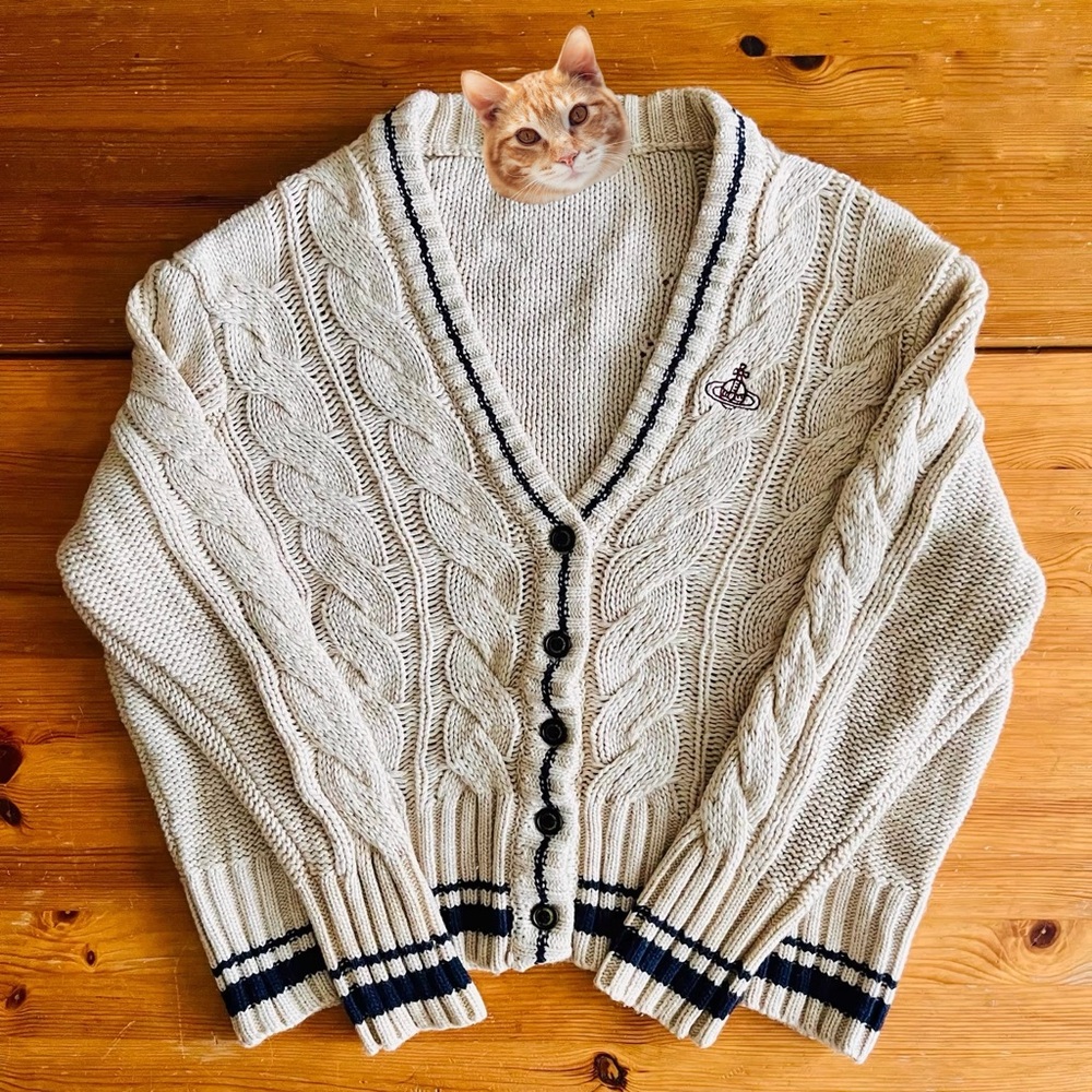 Folklore Inspired Cable Knit Cardigan Preppy Sweater with Saturn Embroidery